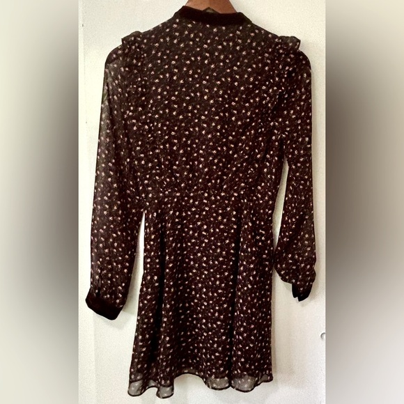 LUSH| Feminine Sheer Black Floral Red Rose Long Sleeve Ruffled Dress Sz S - Picture 7 of 7